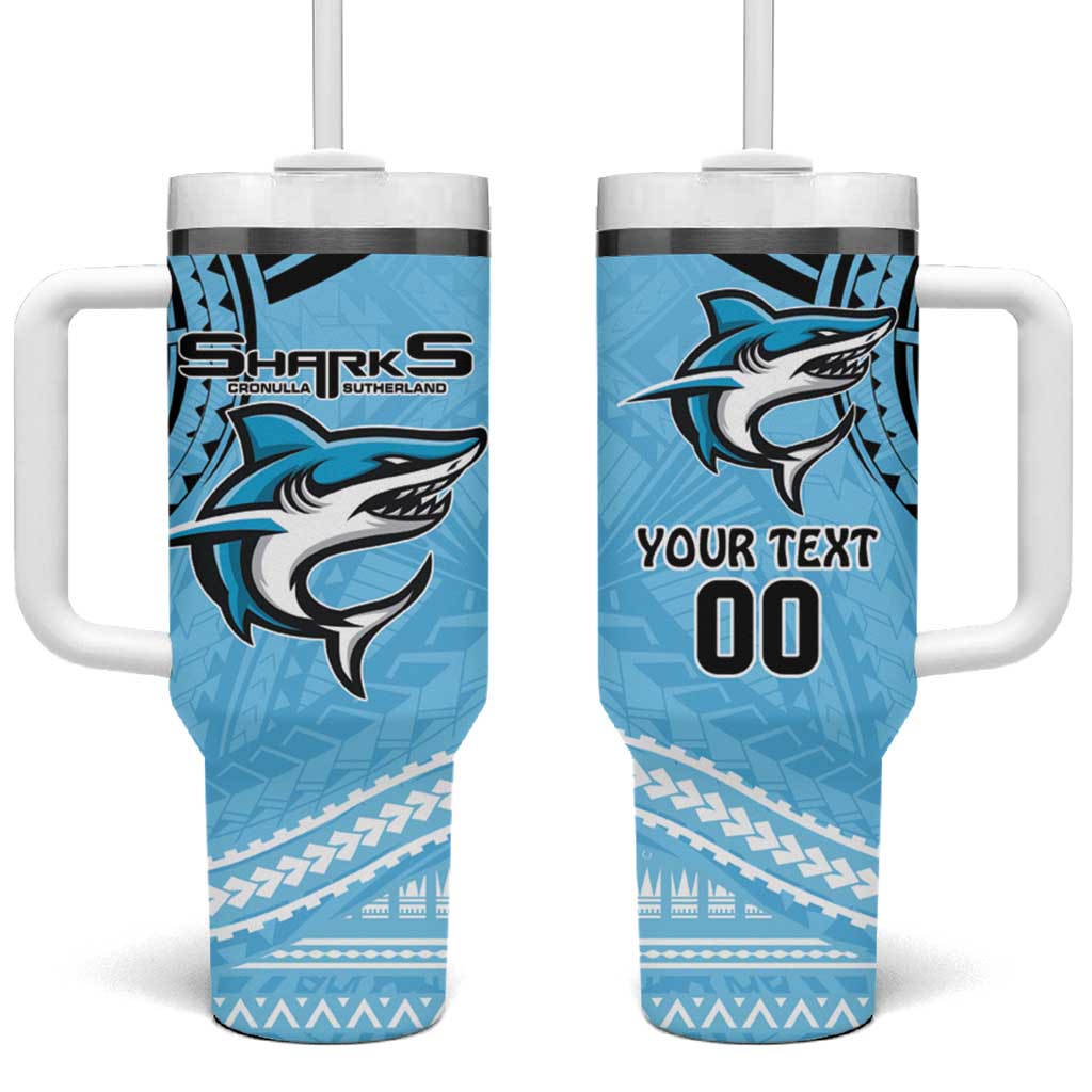 Sharks Rugby Custom Tumbler With Handle With Polynesian Style