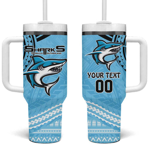 Sharks Rugby Custom Tumbler With Handle With Polynesian Style