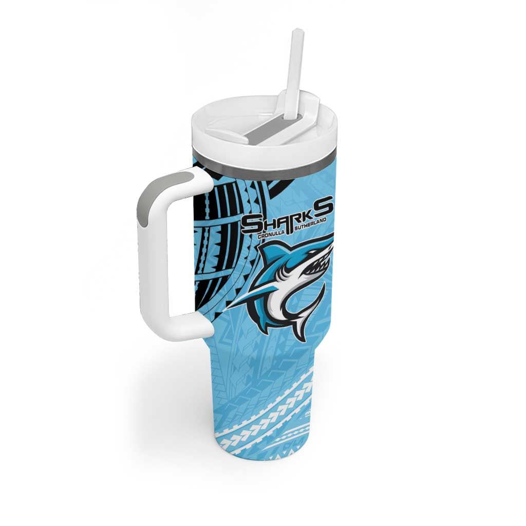 Sharks Rugby Custom Tumbler With Handle With Polynesian Style