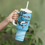 Sharks Rugby Custom Tumbler With Handle With Polynesian Style