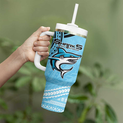 Sharks Rugby Custom Tumbler With Handle With Polynesian Style