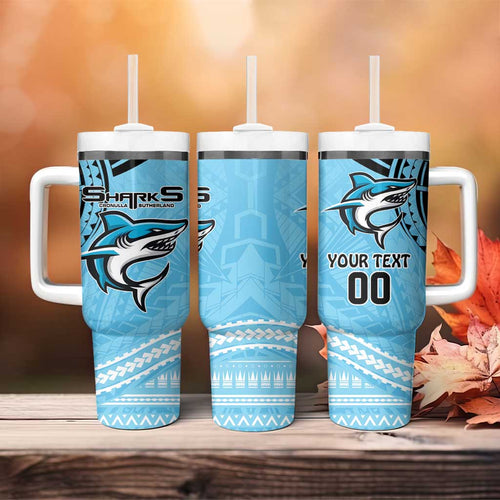 Sharks Rugby Custom Tumbler With Handle With Polynesian Style