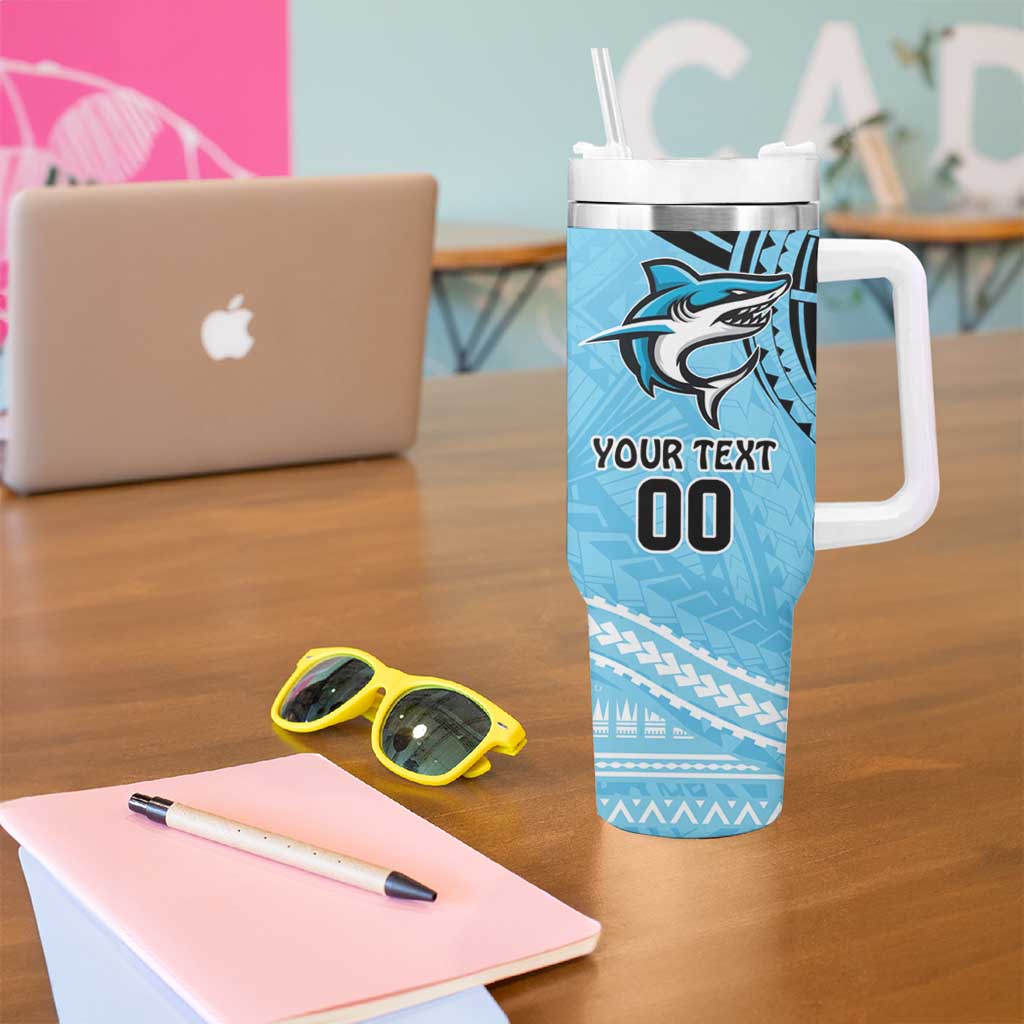 Sharks Rugby Custom Tumbler With Handle With Polynesian Style