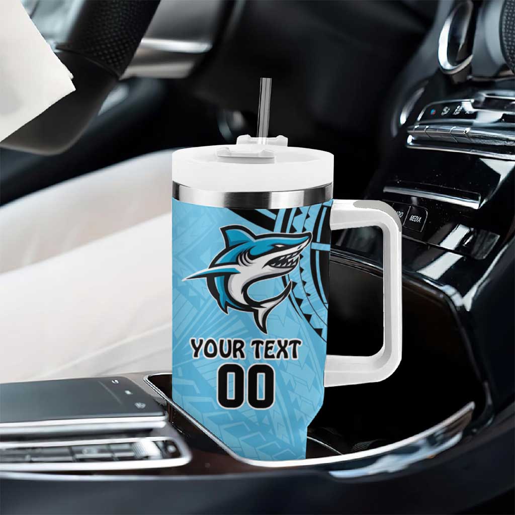 Sharks Rugby Custom Tumbler With Handle With Polynesian Style