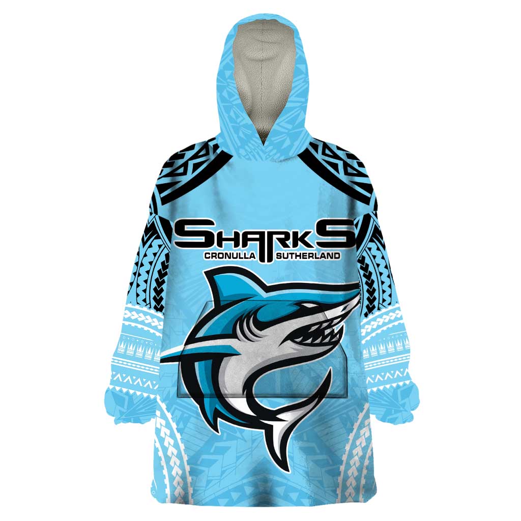 Sharks Rugby Custom Wearable Blanket Hoodie With Polynesian Style