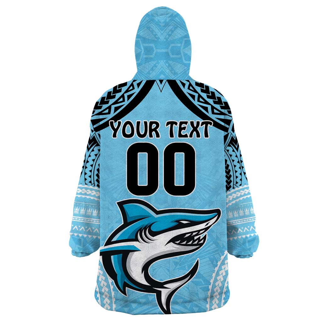 Sharks Rugby Custom Wearable Blanket Hoodie With Polynesian Style