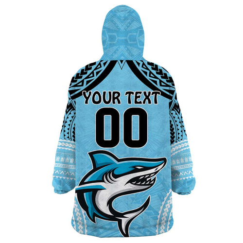Sharks Rugby Custom Wearable Blanket Hoodie With Polynesian Style