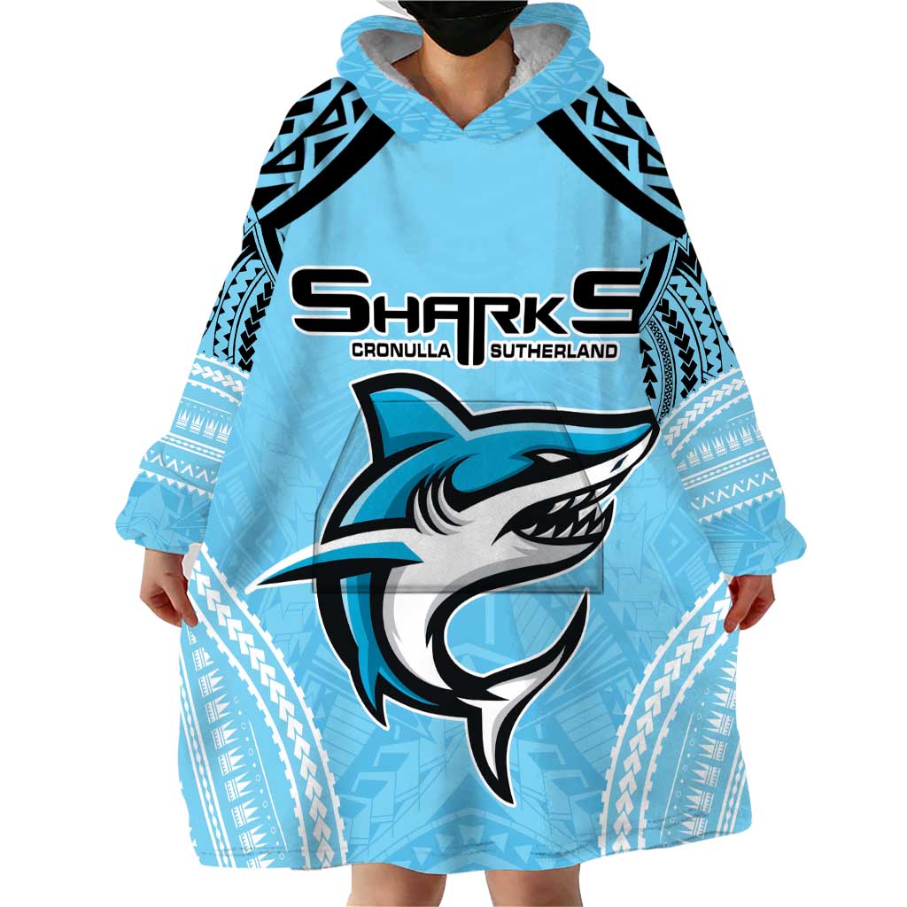 Sharks Rugby Custom Wearable Blanket Hoodie With Polynesian Style