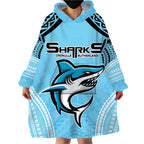 Sharks Rugby Custom Wearable Blanket Hoodie With Polynesian Style
