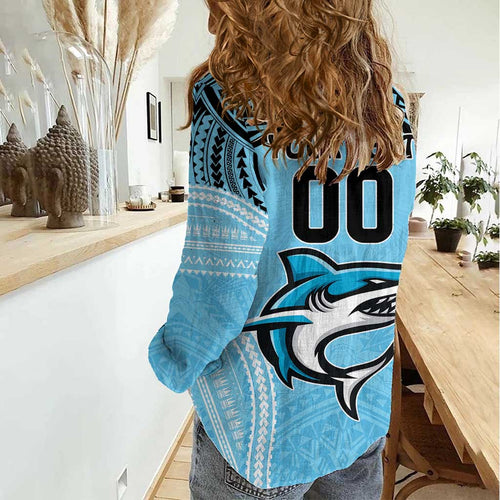 Sharks Rugby Custom Women Casual Shirt With Polynesian Style