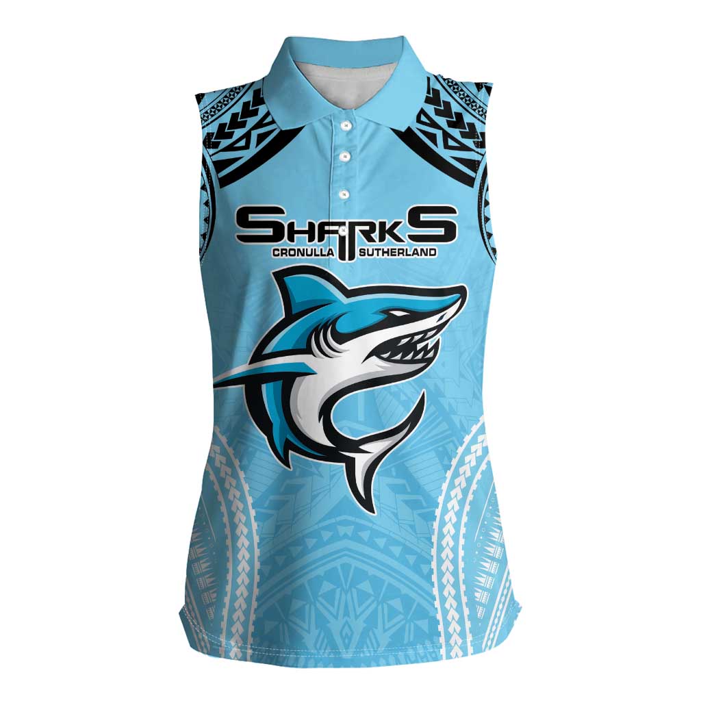 Sharks Rugby Custom Women Sleeveless Polo Shirt With Polynesian Style