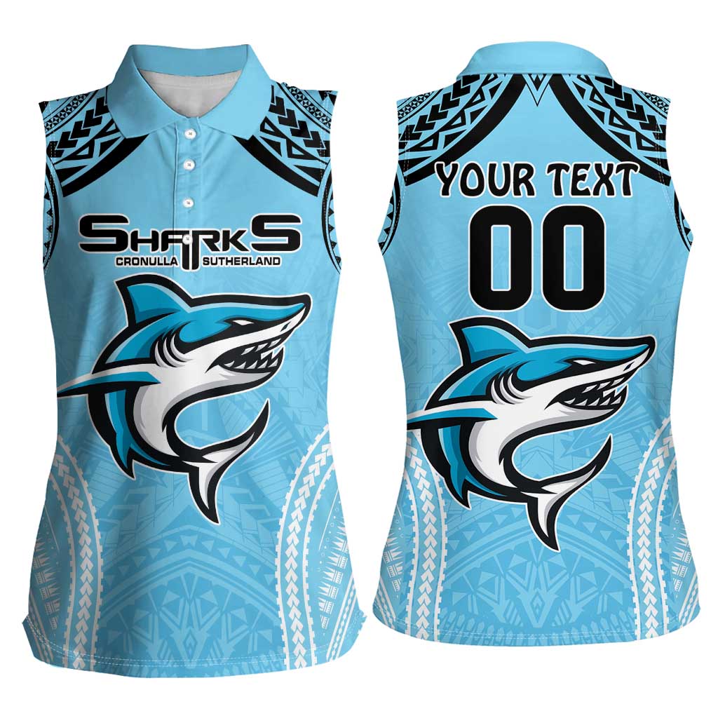 Sharks Rugby Custom Women Sleeveless Polo Shirt With Polynesian Style