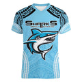 Sharks Rugby Custom Women V-Neck T-Shirt With Polynesian Style