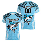 Sharks Rugby Custom Women V-Neck T-Shirt With Polynesian Style