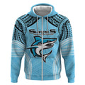 Sharks Rugby Custom Zip Hoodie With Polynesian Style