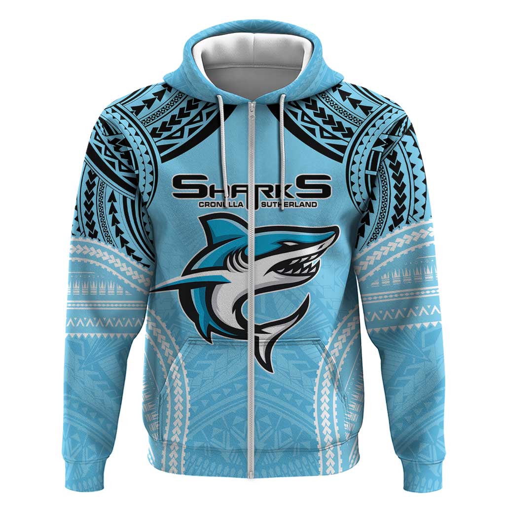 Sharks Rugby Custom Zip Hoodie With Polynesian Style