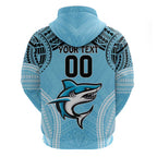 Sharks Rugby Custom Zip Hoodie With Polynesian Style