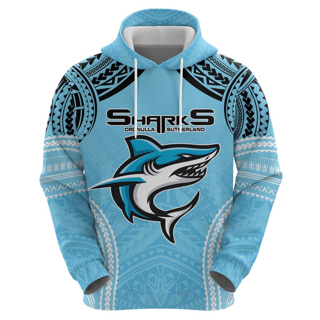 Sharks Rugby Custom Zip Hoodie With Polynesian Style