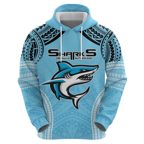 Sharks Rugby Custom Zip Hoodie With Polynesian Style