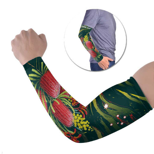 Australian Native Flower Personalised Arm Sleeves Banksia Nature’s Wild Flame - Aussie Hoodie