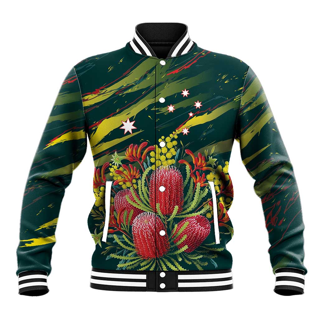 Australian Native Flower Personalised Baseball Jacket Banksia Nature’s Wild Flame - Aussie Hoodie