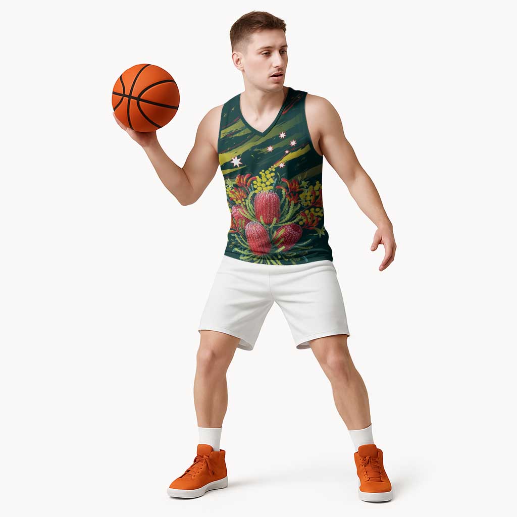 Australian Native Flower Personalised Basketball Jersey Banksia Nature’s Wild Flame - Aussie Hoodie
