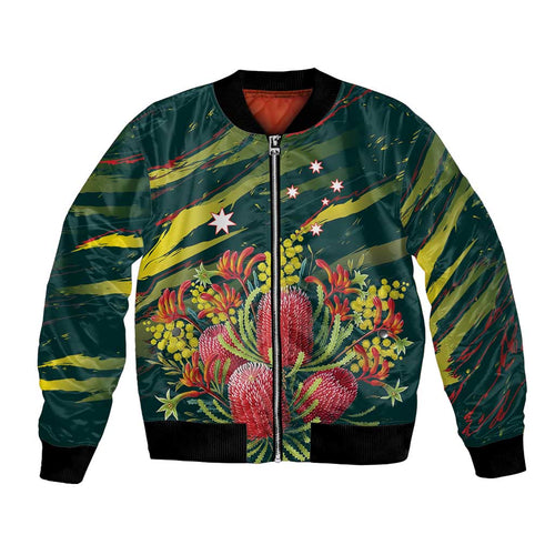 Australian Native Flower Personalised Bomber Jacket Banksia Nature’s Wild Flame - Aussie Hoodie
