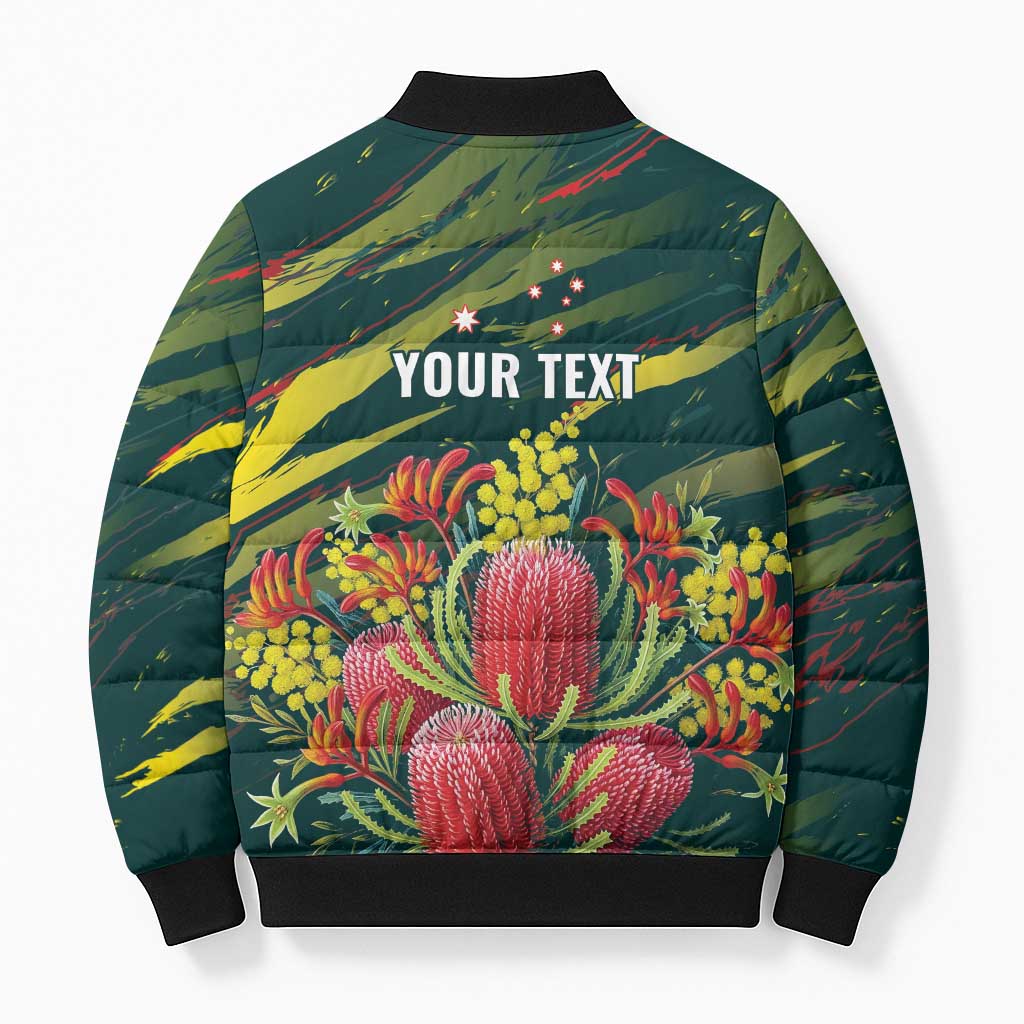 Australian Native Flower Personalised Bomber Puffer Jacket Banksia Nature’s Wild Flame - Aussie Hoodie