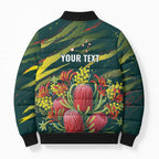 Australian Native Flower Personalised Bomber Puffer Jacket Banksia Nature’s Wild Flame - Aussie Hoodie