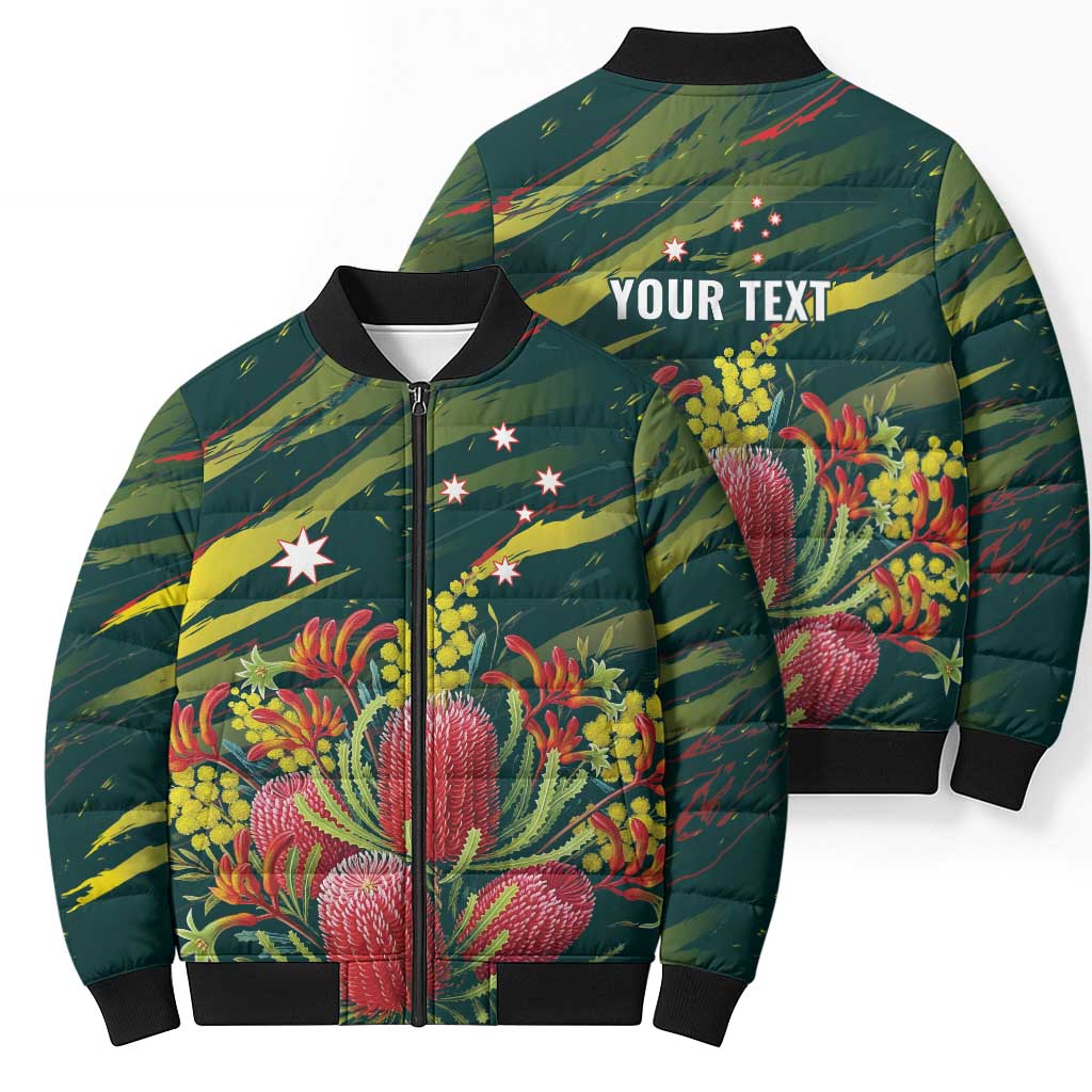 Australian Native Flower Personalised Bomber Puffer Jacket Banksia Nature’s Wild Flame - Aussie Hoodie