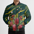 Australian Native Flower Personalised Bomber Puffer Jacket Banksia Nature’s Wild Flame - Aussie Hoodie