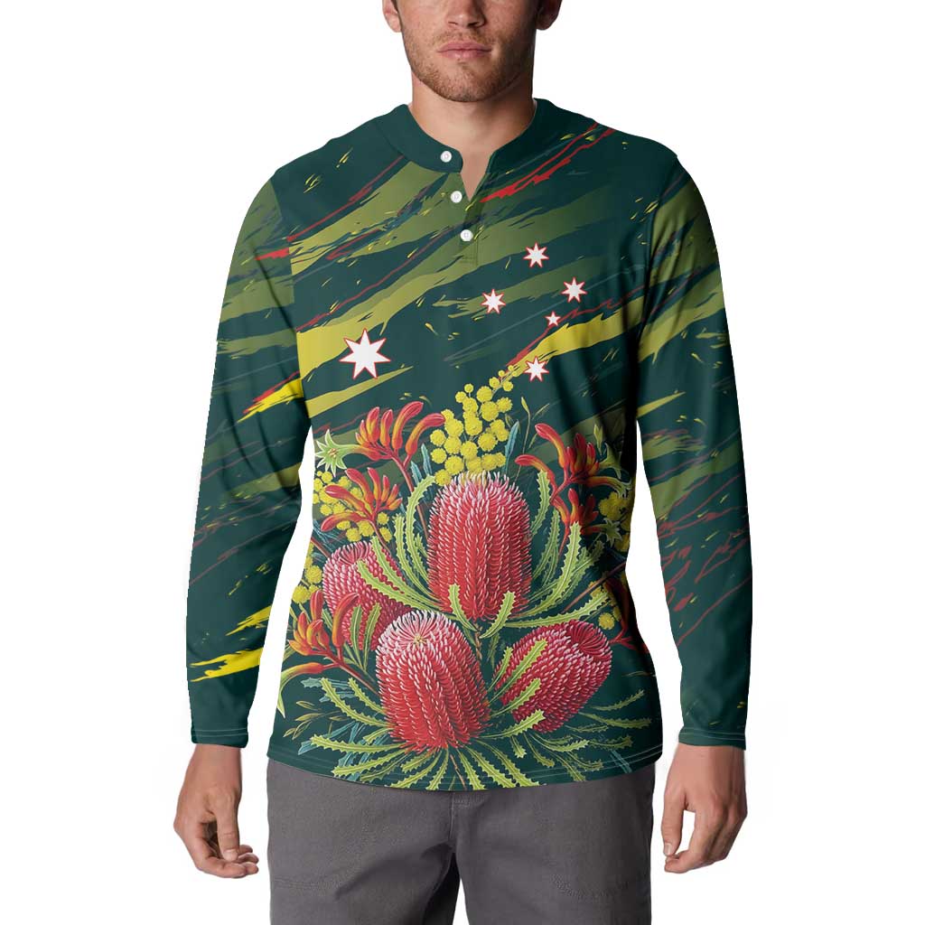 Australian Native Flower Personalised Button Sweatshirt Banksia Nature’s Wild Flame - Aussie Hoodie