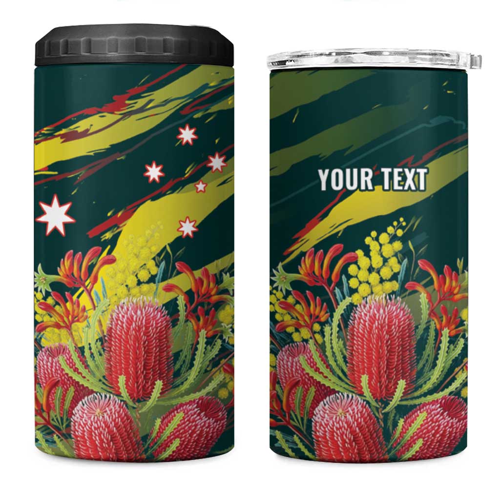 Australian Native Flower Personalised 4 in 1 Can Cooler Tumbler Banksia Nature’s Wild Flame - Aussie Hoodie