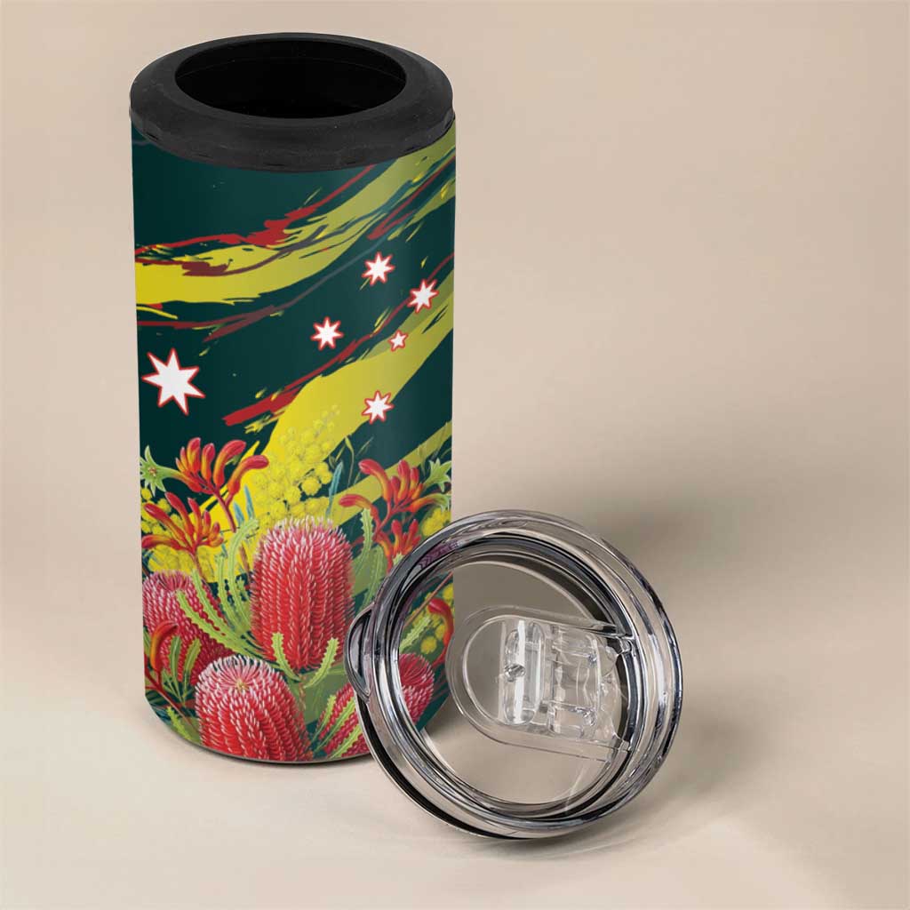 Australian Native Flower Personalised 4 in 1 Can Cooler Tumbler Banksia Nature’s Wild Flame - Aussie Hoodie