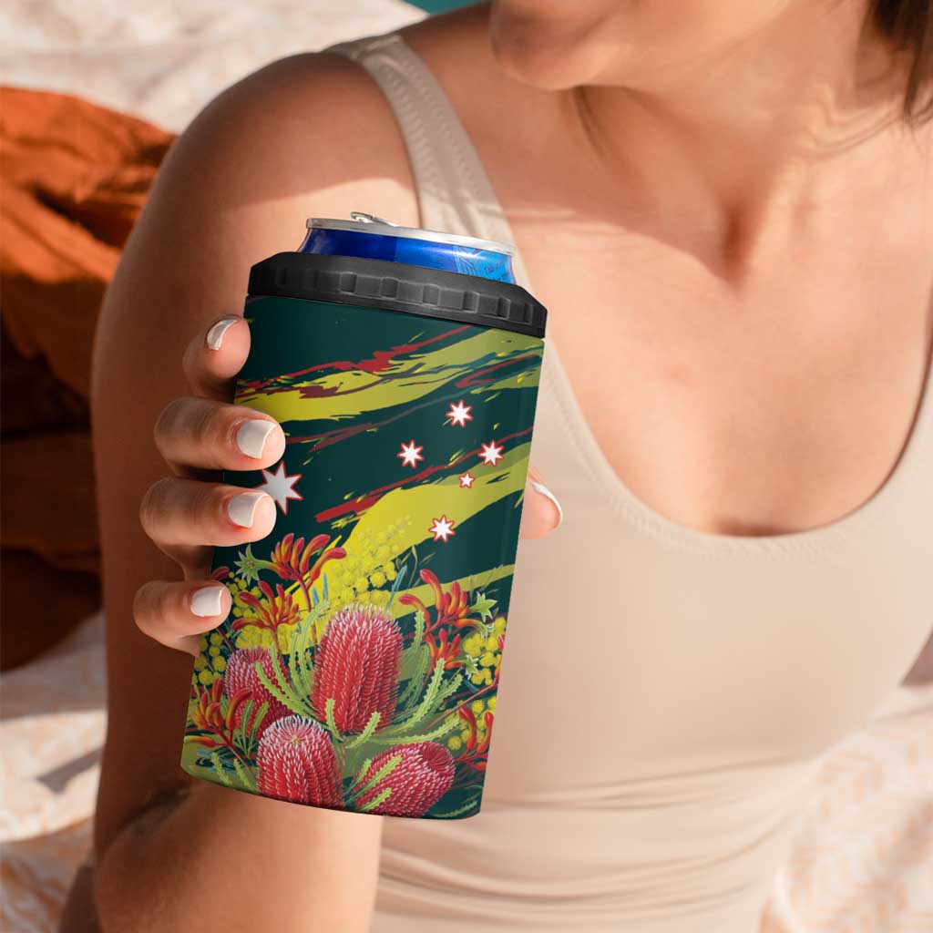 Australian Native Flower Personalised 4 in 1 Can Cooler Tumbler Banksia Nature’s Wild Flame - Aussie Hoodie