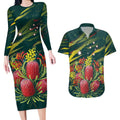 Australian Native Flower Personalised Couples Matching Long Sleeve Bodycon Dress and Hawaiian Shirt Banksia Nature’s Wild Flame - Aussie Hoodie