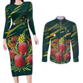 Australian Native Flower Personalised Couples Matching Long Sleeve Bodycon Dress and Long Sleeve Button Shirt Banksia Nature’s Wild Flame - Aussie Hoodie