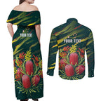 Australian Native Flower Personalised Couples Matching Off Shoulder Maxi Dress and Long Sleeve Button Shirt Banksia Nature’s Wild Flame - Aussie Hoodie