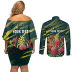 Australian Native Flower Personalised Couples Matching Off Shoulder Short Dress and Long Sleeve Button Shirt Banksia Nature’s Wild Flame - Aussie Hoodie