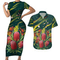 Australian Native Flower Personalised Couples Matching Short Sleeve Bodycon Dress and Hawaiian Shirt Banksia Nature’s Wild Flame - Aussie Hoodie