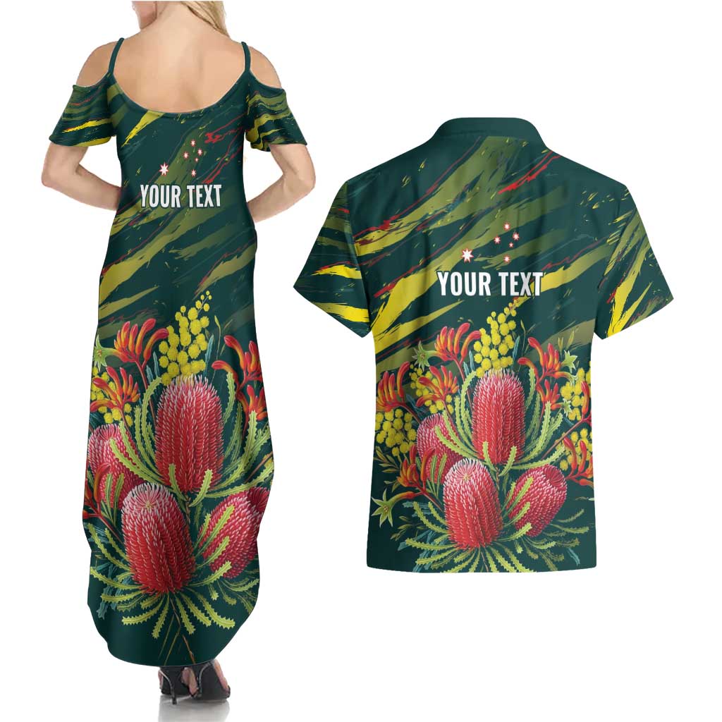 Australian Native Flower Personalised Couples Matching Summer Maxi Dress and Hawaiian Shirt Banksia Nature’s Wild Flame - Aussie Hoodie
