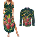 Australian Native Flower Personalised Couples Matching Summer Maxi Dress and Long Sleeve Button Shirt Banksia Nature’s Wild Flame - Aussie Hoodie