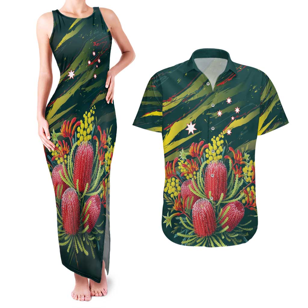Australian Native Flower Personalised Couples Matching Tank Maxi Dress and Hawaiian Shirt Banksia Nature’s Wild Flame - Aussie Hoodie