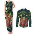 Australian Native Flower Personalised Couples Matching Tank Maxi Dress and Long Sleeve Button Shirt Banksia Nature’s Wild Flame - Aussie Hoodie