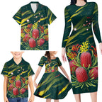 Australian Native Flower Personalised Family Matching Long Sleeve Bodycon Dress and Hawaiian Shirt Banksia Nature’s Wild Flame - Aussie Hoodie
