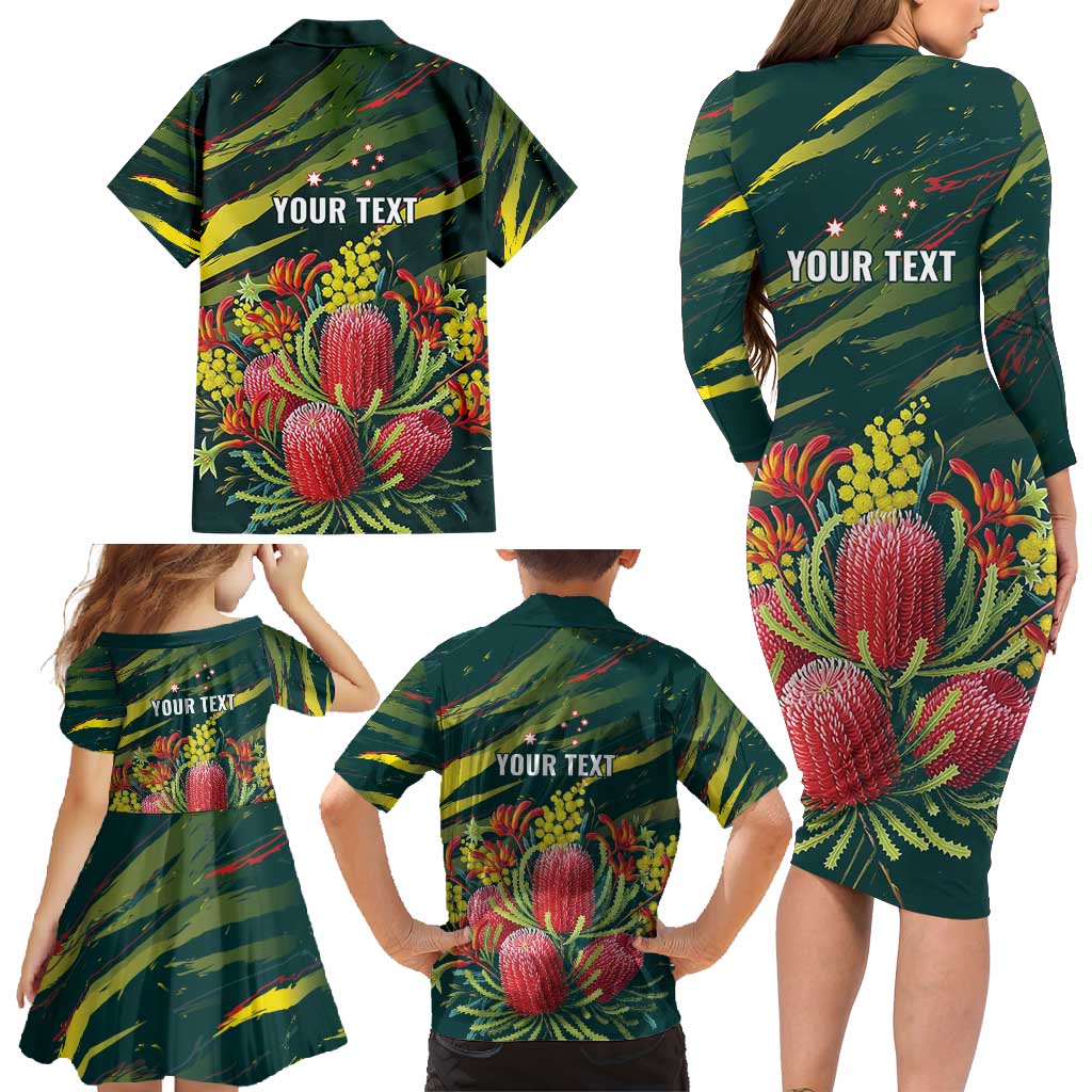 Australian Native Flower Personalised Family Matching Long Sleeve Bodycon Dress and Hawaiian Shirt Banksia Nature’s Wild Flame - Aussie Hoodie