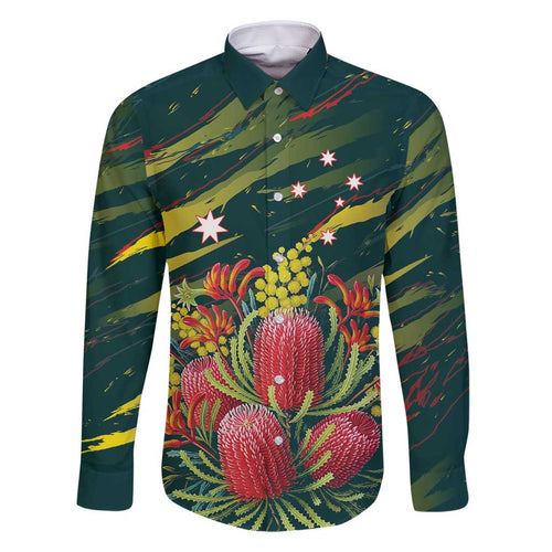 Australian Native Flower Personalised Family Matching Long Sleeve Bodycon Dress and Hawaiian Shirt Banksia Nature’s Wild Flame - Aussie Hoodie