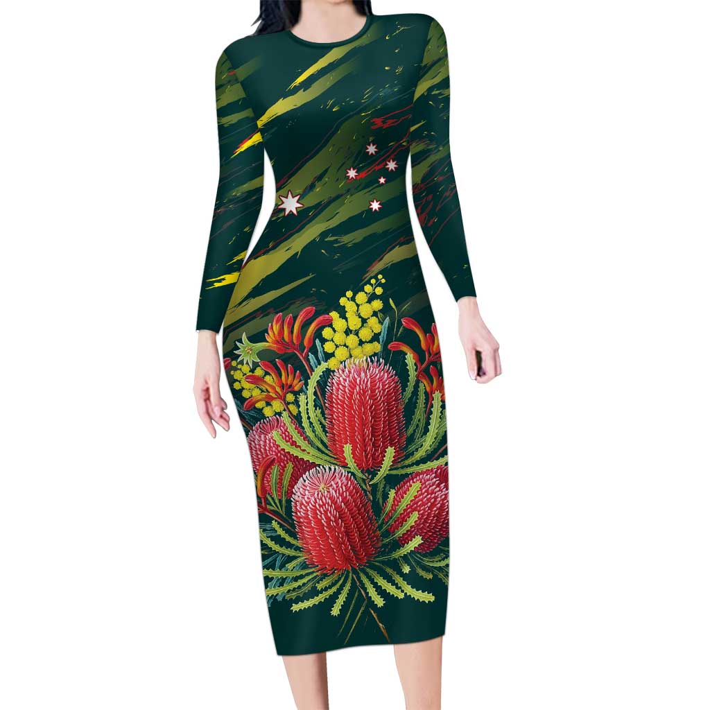 Australian Native Flower Personalised Family Matching Long Sleeve Bodycon Dress and Hawaiian Shirt Banksia Nature’s Wild Flame - Aussie Hoodie