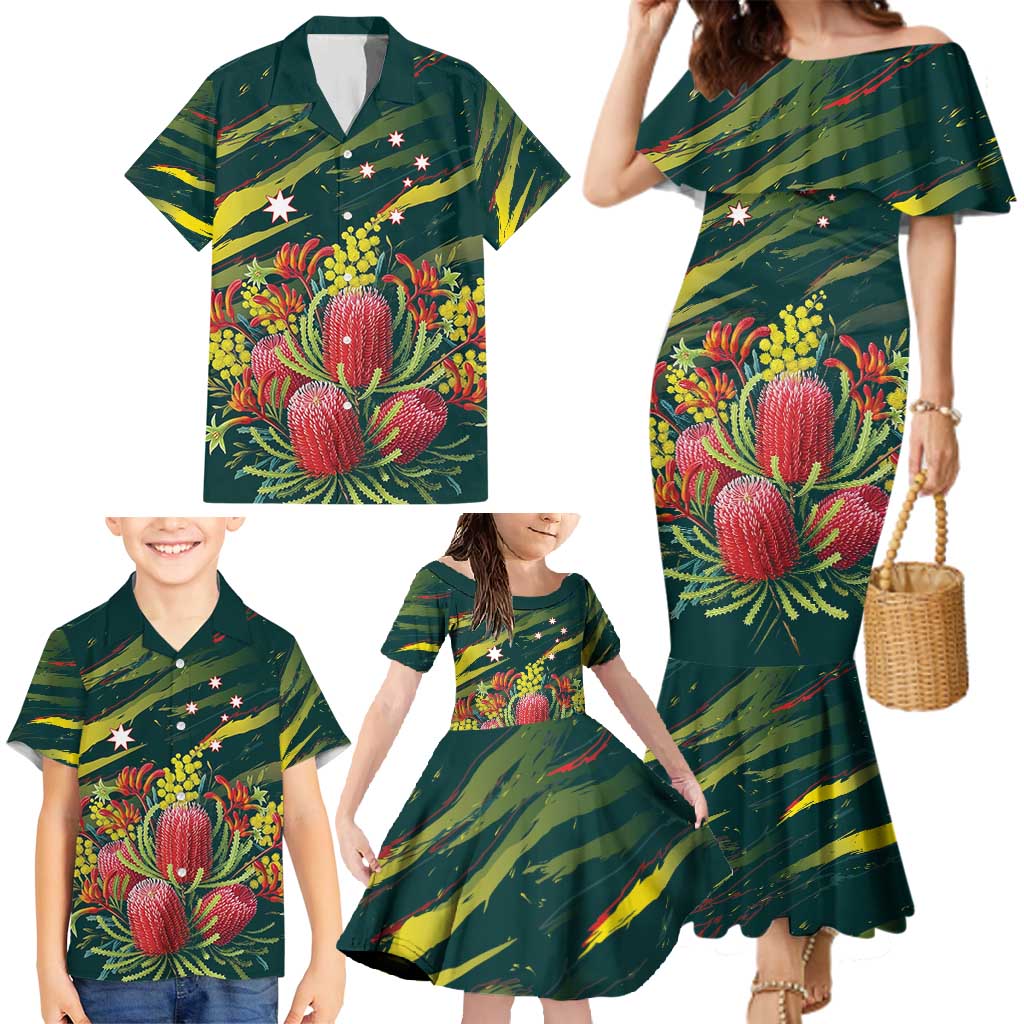 Australian Native Flower Personalised Family Matching Mermaid Dress and Hawaiian Shirt Banksia Nature’s Wild Flame - Aussie Hoodie