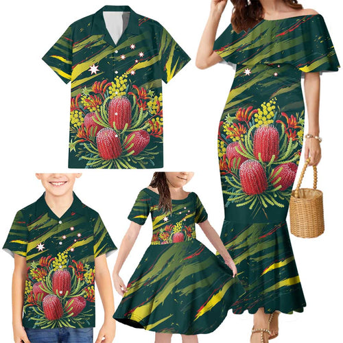 Australian Native Flower Personalised Family Matching Mermaid Dress and Hawaiian Shirt Banksia Nature’s Wild Flame - Aussie Hoodie